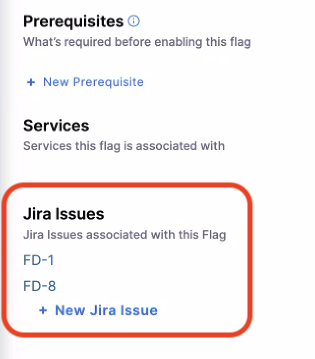 The Jira Issues section of a flag